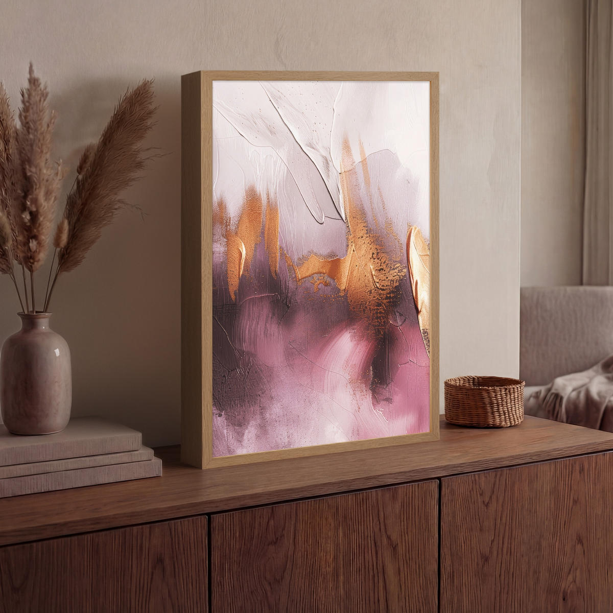 NÁSTĚNNÁ LAMPA S AKUMULÁTOREM Fialová - abstraktní - barva - zlatá 40x60 cm - světle fialová, kompozitní dřevo (40/60/8cm) - OnlyWow