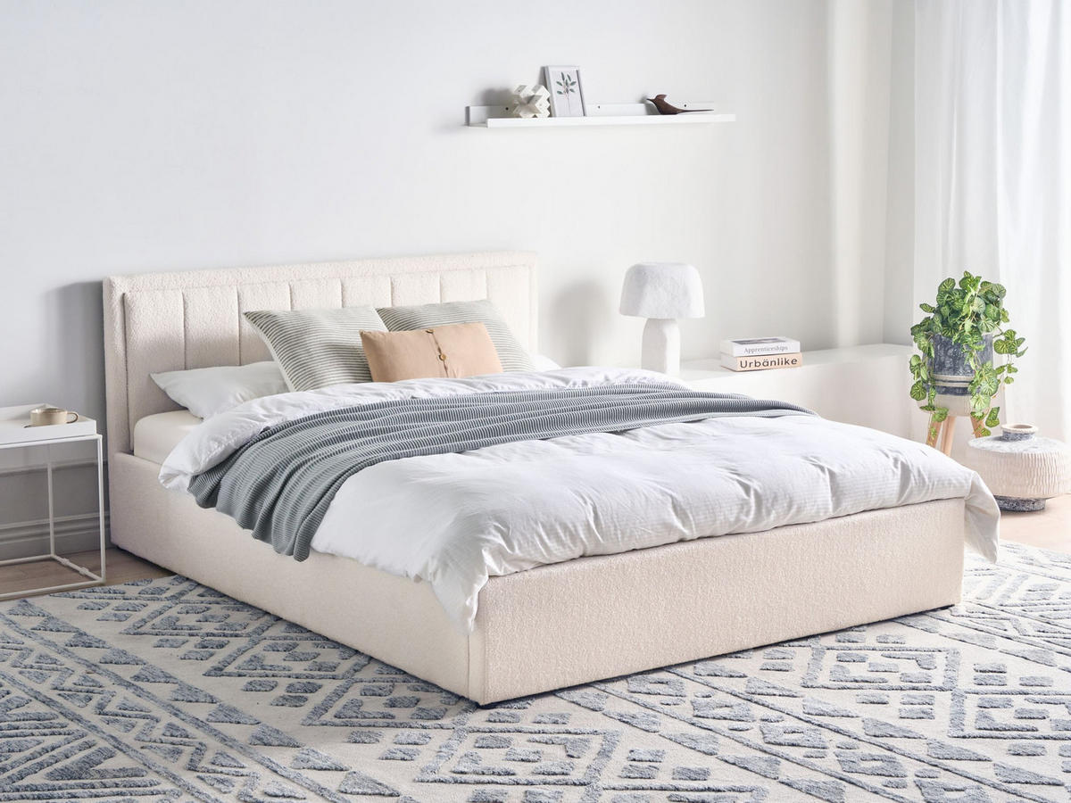 POLSTERBETT 160/200 cm Weiß Montlaur - Weiß, Textil (160/200cm) - Beliani