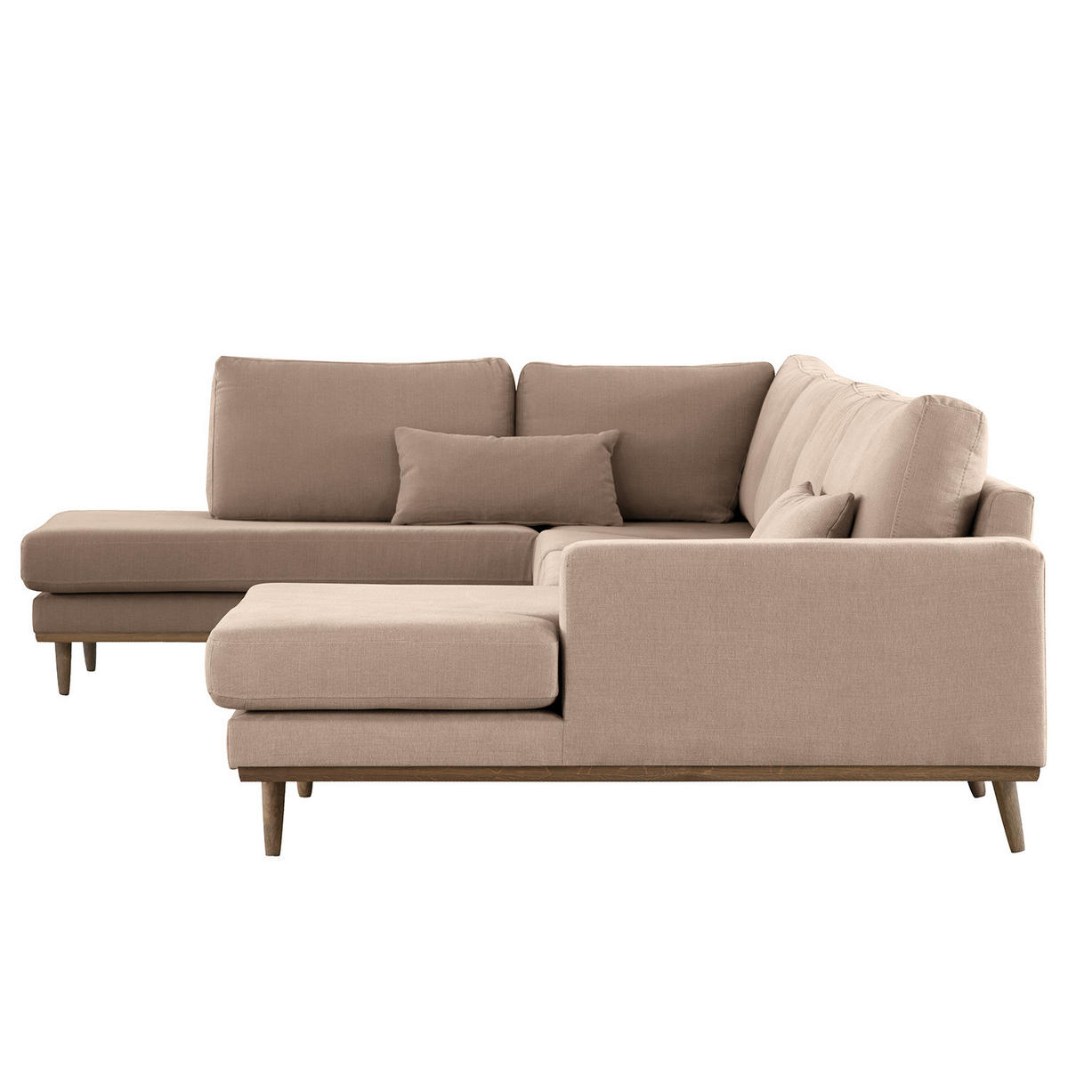 WOHNLANDSCHAFT mit Longchair - Taupe/Eichefarben, Naturmaterialien/Eichenholz (371/81/219cm) - home24