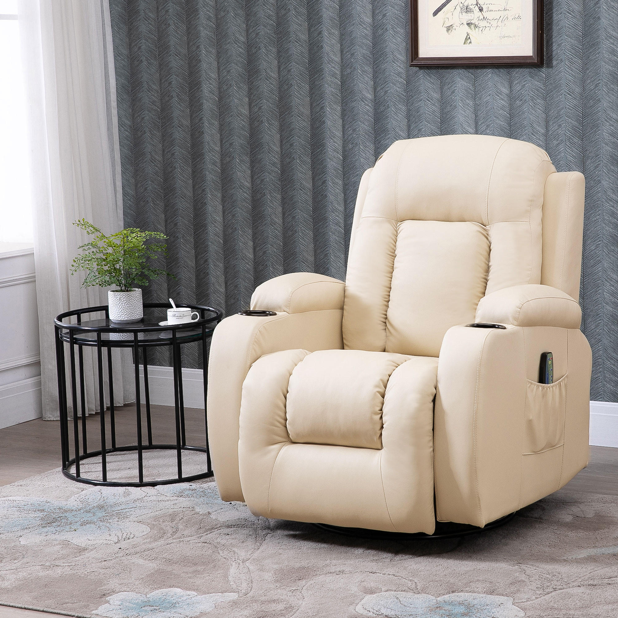 MASSAGESESSEL Kunstleder Cremeweiß - Weiß, Kunststoff/Metall (94/104/85cm) - HOMCOM