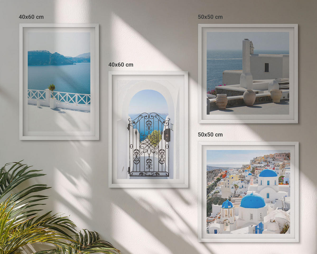 WANDBILDER 4er-Set - 50x50 cm & 40x60 cm Weißer Rahmen - Gebäude am Weißen Meer, Griechenland - Weiß, Kunststoff (50/50cm) - ArtPrintCave