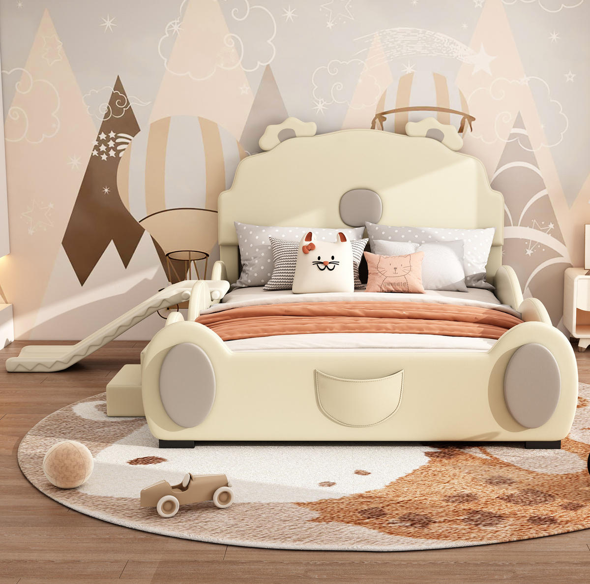 KINDERBETT 140/200 cm in Beige mit Rutsche und Leiter - Beige, Kunststoff (140/200cm) - BEAOK