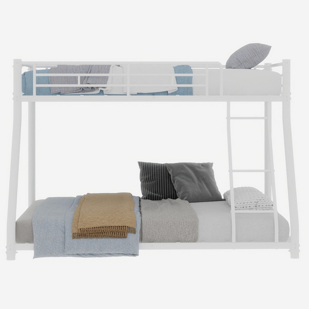 ETAGENBETT 140/180 cm weiß aus Eisen mit Leiter und Geländer - Weiß, Metall (140/200cm) - OKWISH