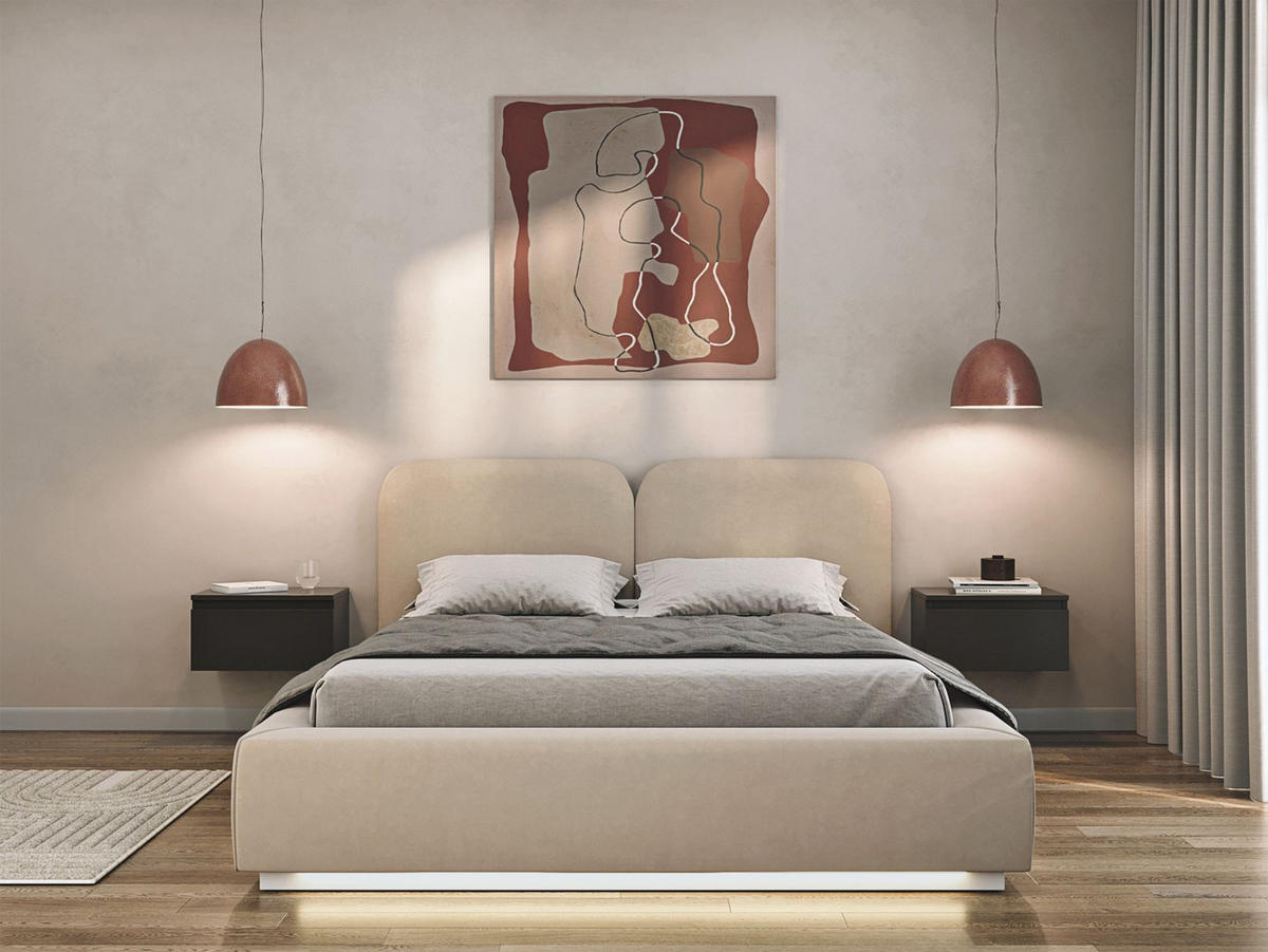 POLSTERBETT Comoves 160x200 Hellbeige mit Veloursbezug und LED - Ecru, Textil (160/200cm) - Selsey