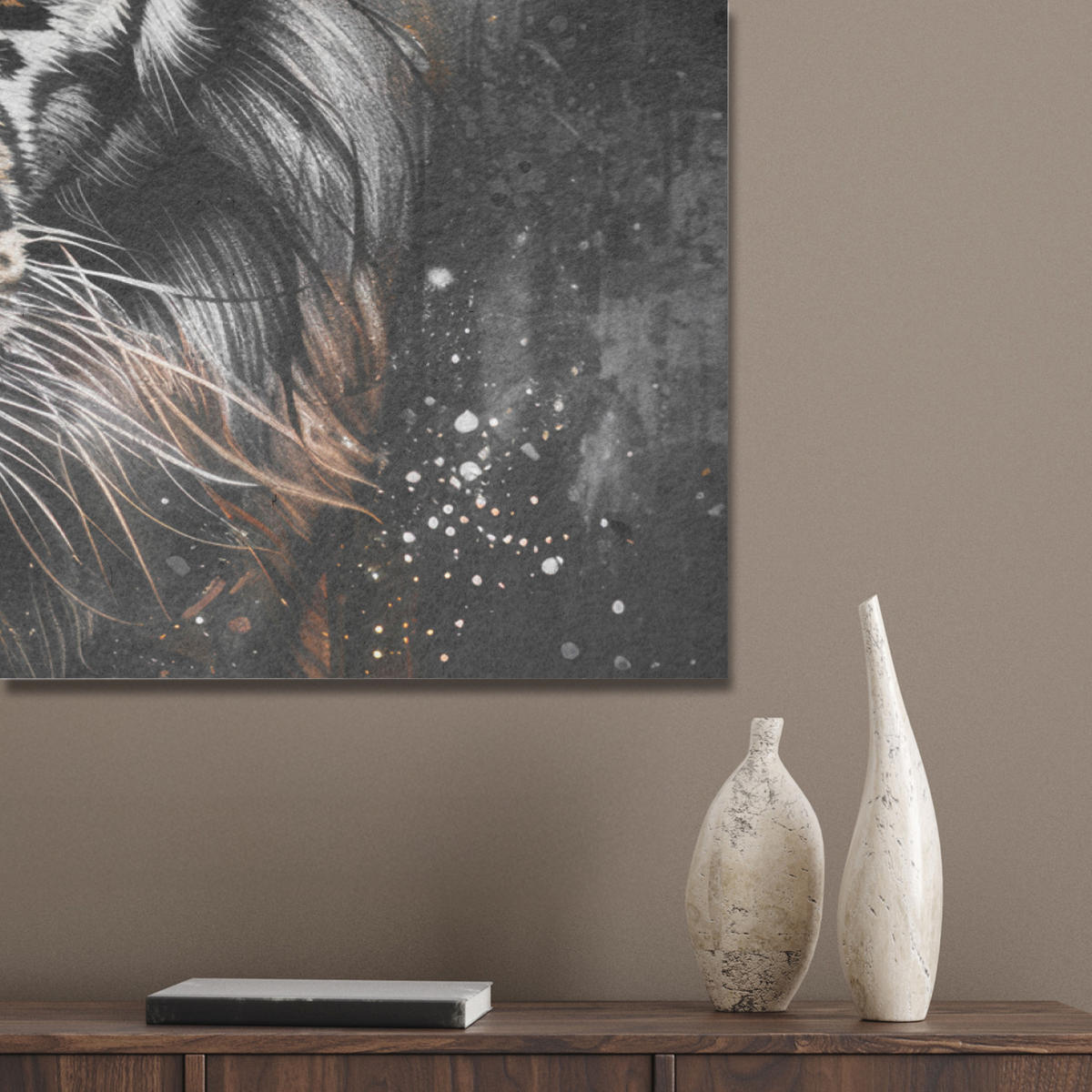 AKUSTIKPANEEL Tiger - Tiere - Porträt - Luxus - Schwarz 100x70 cm - Braun, Textil (100/0.9/70cm) - MuchoWow