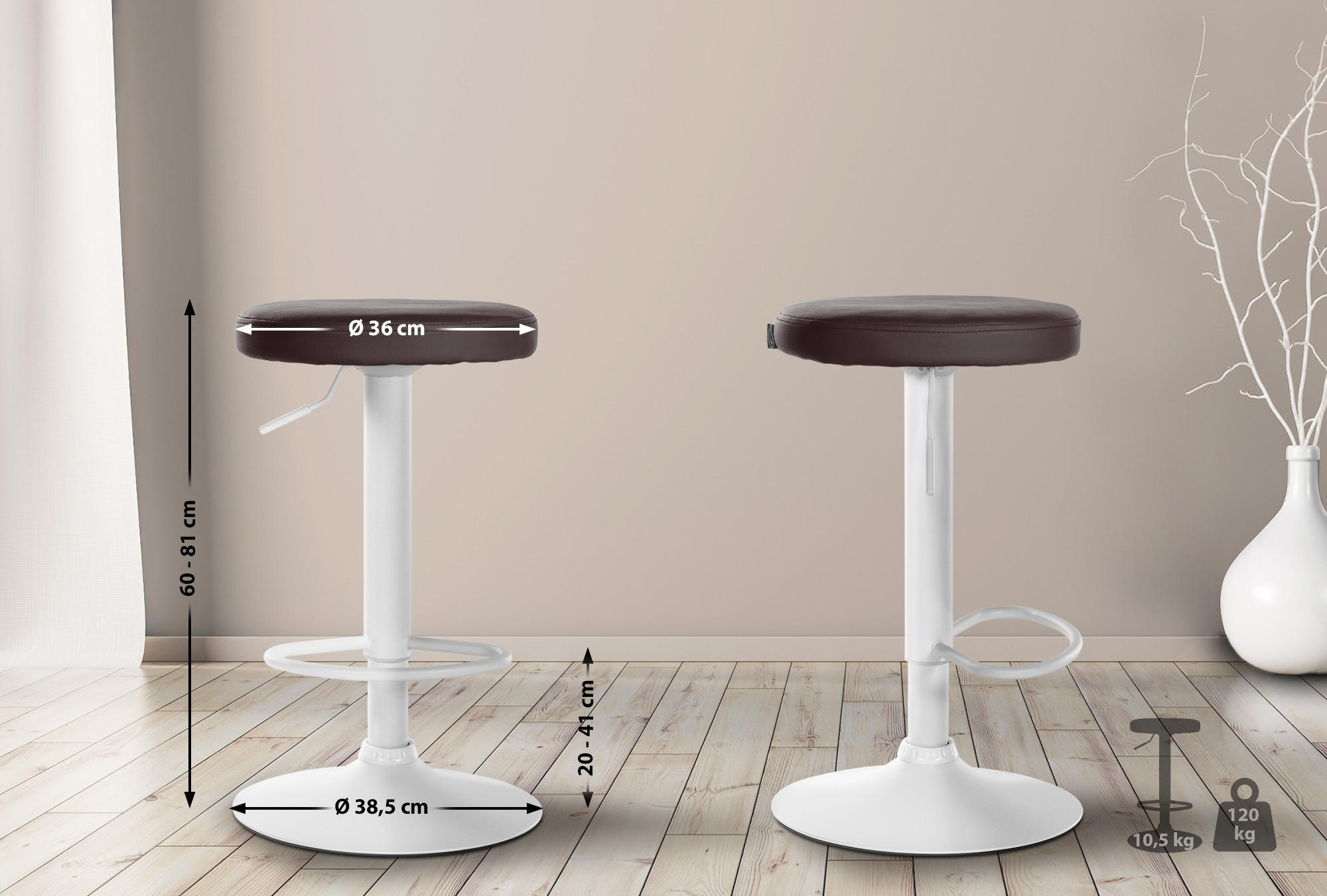 BARHOCKER Lederlook braun - Weiß/Braun, Textil/Metall (38.5/60/38.5cm) - CLP