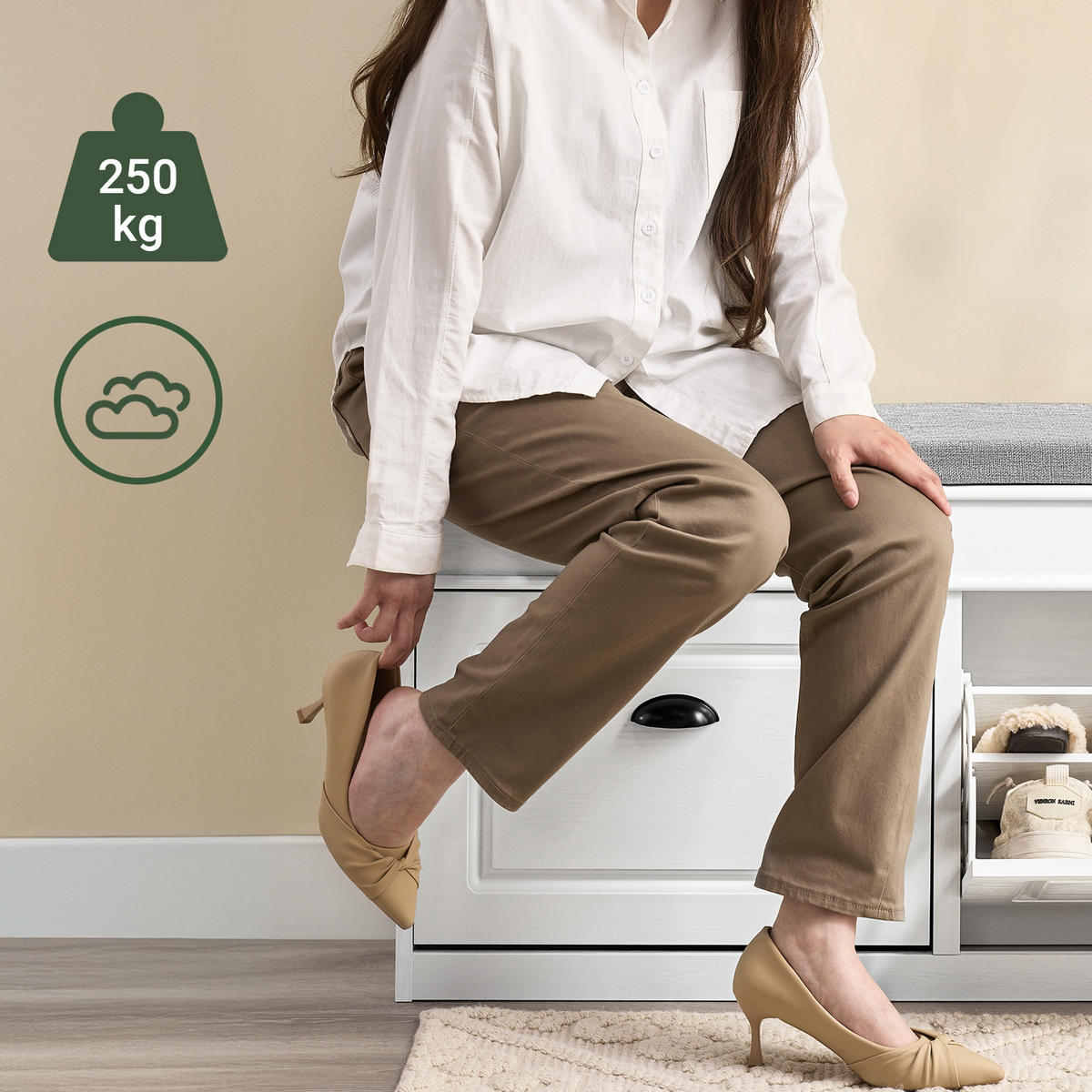 SCHUHBANK Weiß - Weiß, Holzwerkstoff (104/51/24cm) - SoBuy