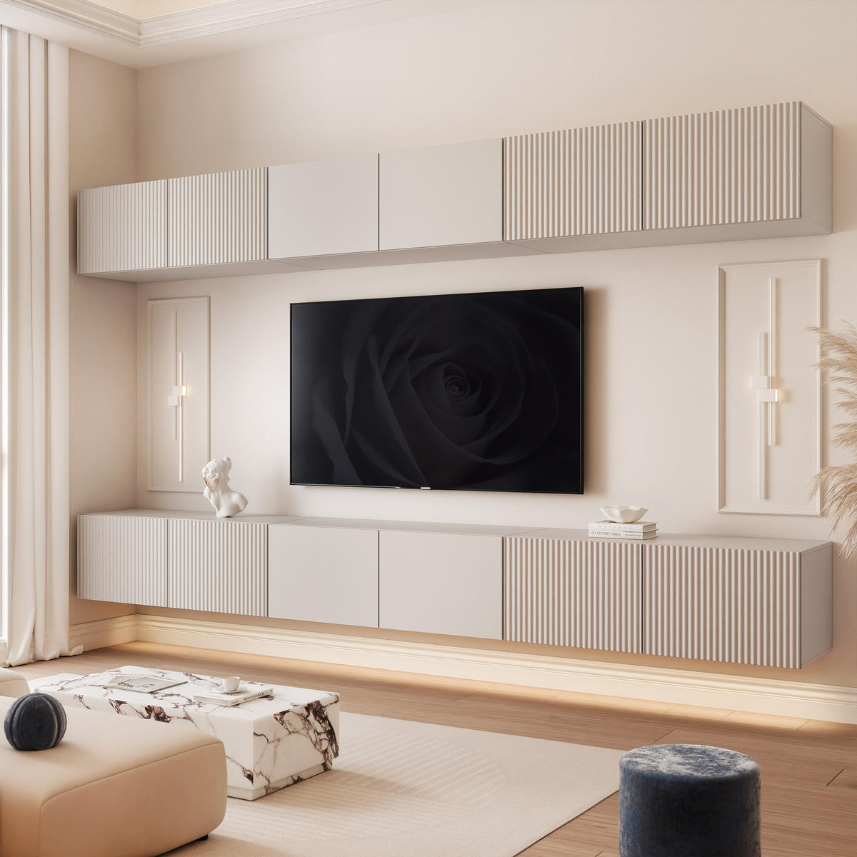 TV-LOWBOARD ANGEL IX mit LED-Beleuchtung, 300 cm Kaschmir - Kaschmir, Holzwerkstoff (300/36/40cm) - Idohome