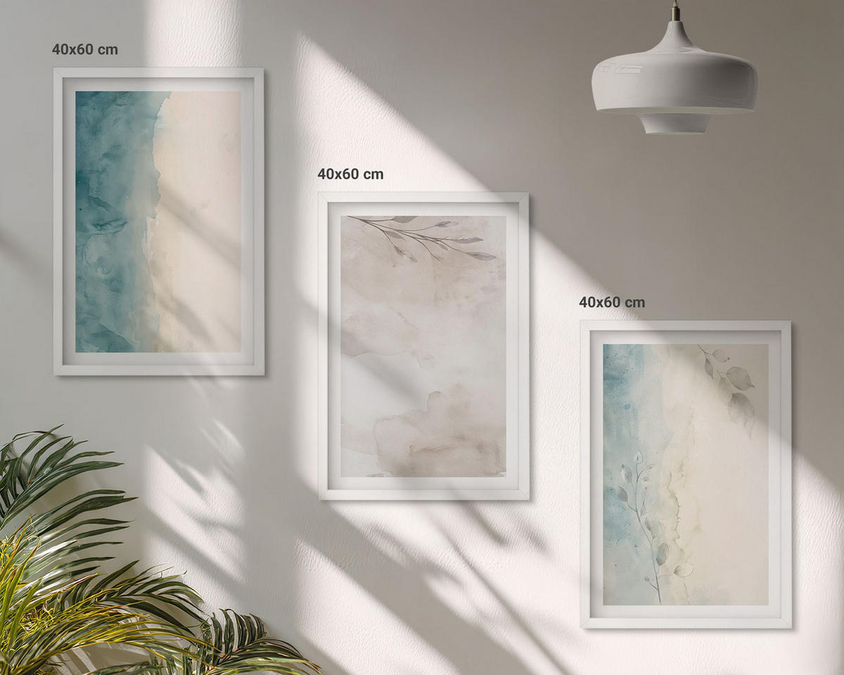 BILDER SET 3er Set - 40x60 cm Weißer Rahmen - Feine Aquarelltexturen - Weiß, Kunststoff (40/60cm) - TULUP