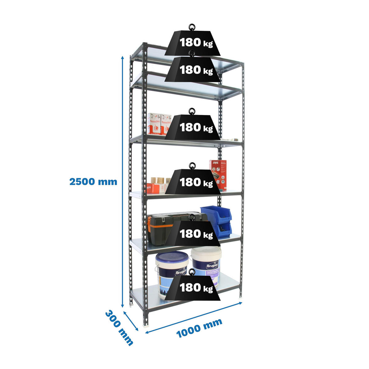 SCHWERLASTREGAL Giant Metal Shark HxBxT 250 x 100 x 30 cm Fachlast 180 kg Anthrazit-Weiß - Anthrazit, Metall (100/250/30cm) - PROREGAL