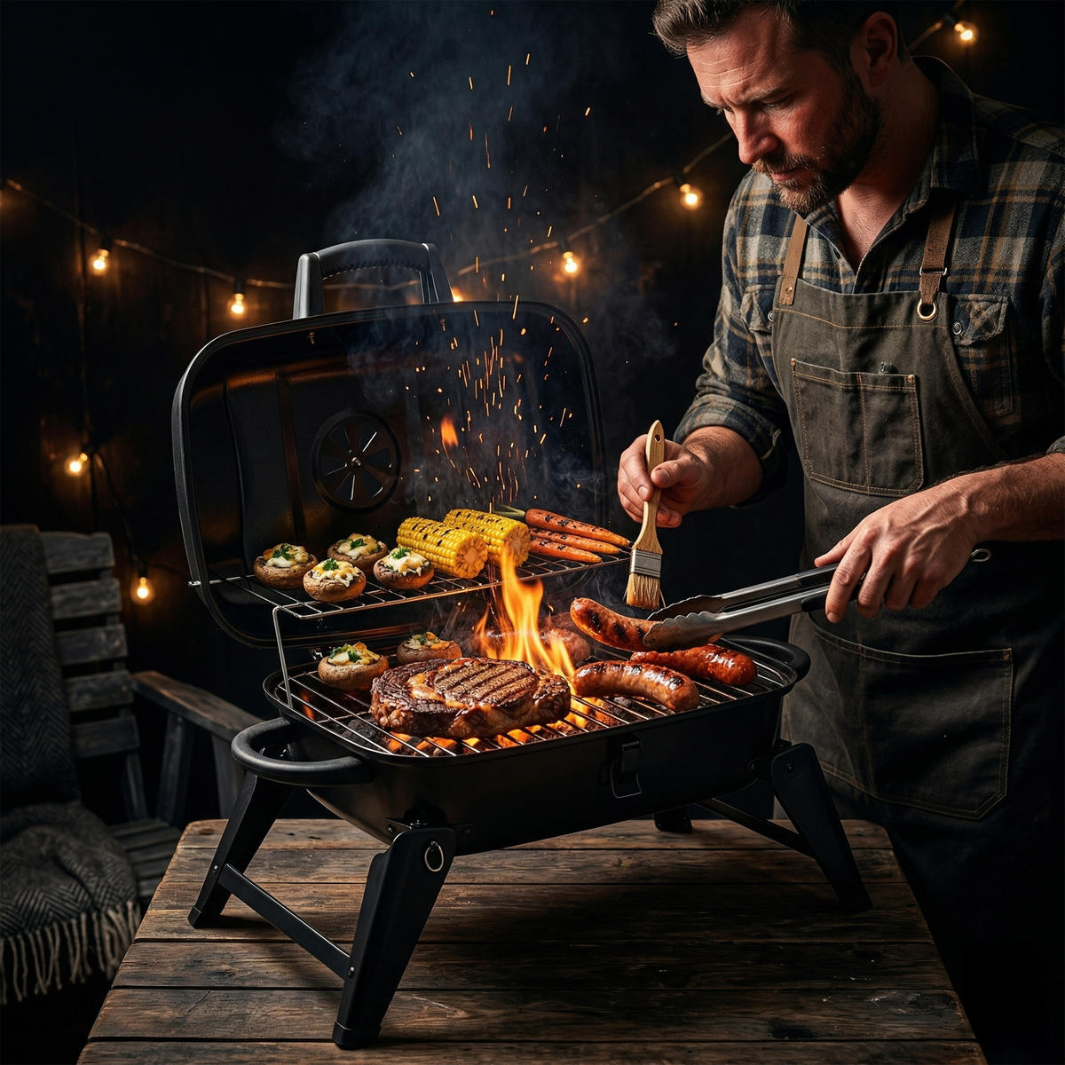 TISCHGRILL - Schwarz, Metall (59/34/36cm) - Relaxdays