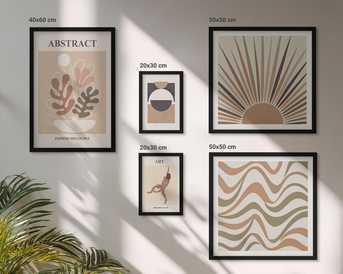 WANDBILDER 5er-Set - 50x50 cm & 20x30 cm & 40x60 cm Schwarzer Rahmen - Matisse Boho abstrakte Muster - Schwarz, Kunststoff (40/60cm) - ArtPrintCave