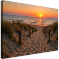LEINWANDBILD Sonnenuntergang Strand Dünen 120x80cm - Orange, Textil (120/80cm) - Feeby