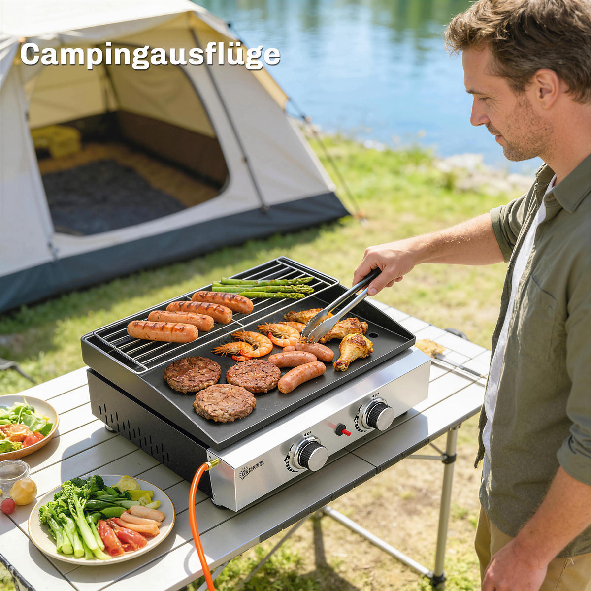 GASGRILL Stahl-Edelstahl Schwarz - Schwarz, Metall (44/21/51.5cm) - Outsunny