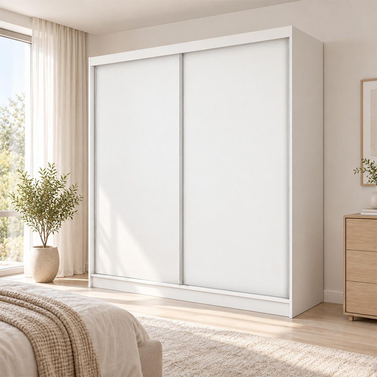KLEIDERSCHRANK Steria 200 cm Weiß Griffe silber - Weiß, Holzwerkstoff (200/216/61cm) - KS Home Concept