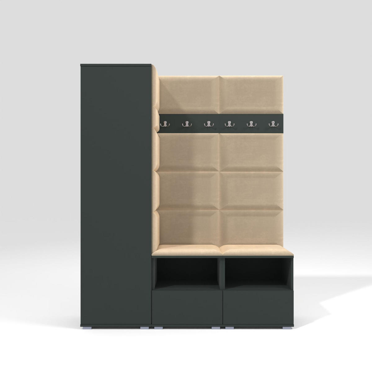 GARDEROBEN-SET Nela II mit gepolsterten Paneelen 150/187/40 - Beige/Silberfarben, Holzwerkstoff/Kunststoff (150/187/40cm)