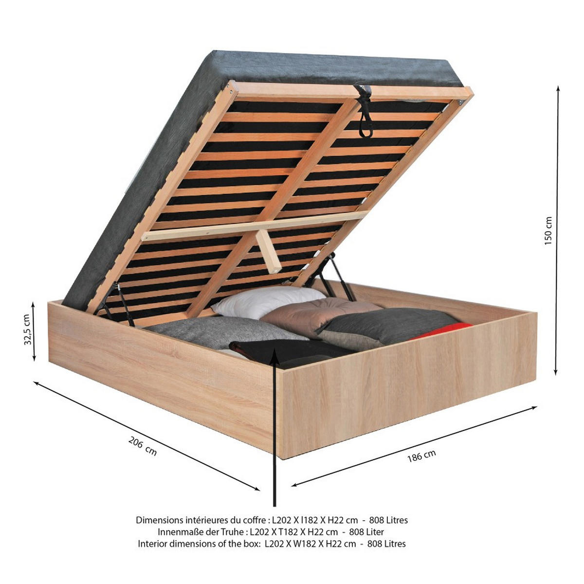 BETTKASTEN BILBAO mit Lattenrost/ Bett 180x200 - Eiche Hell Dekor - Sonoma Eiche, Holzwerkstoff (180/200cm) - Weber Industries