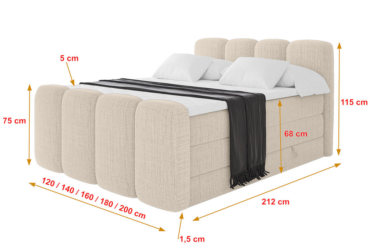BOXBETT mit Matratze H3|H4 und Lattenrost - NINA-Z KING - 180x200 cm - Beige - Beige, Holzwerkstoff (180/200cm)