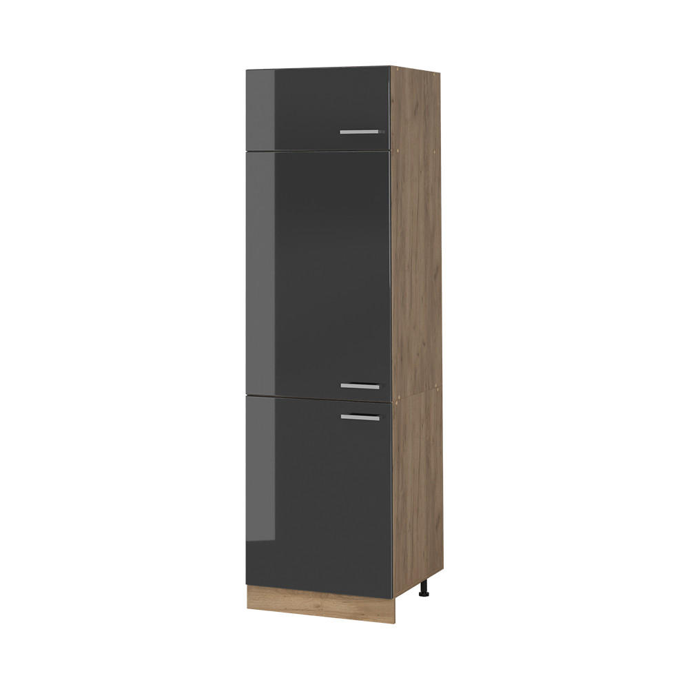 HÖGSKÅP R-Line, Antracit högblank/Goldkraft ek, 60 cm Svart högglans, Honungsek 206.8/60/57.2 cm