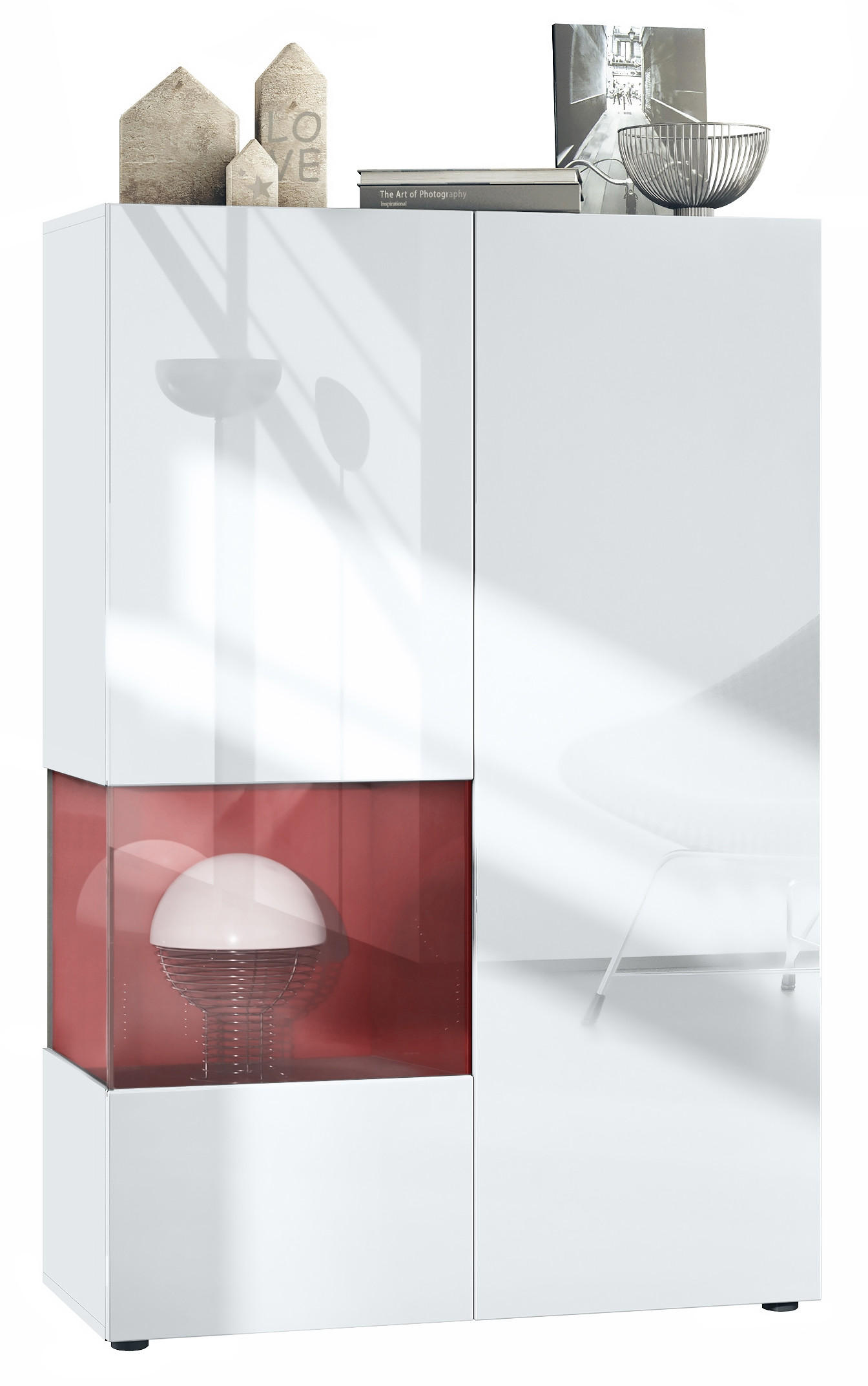 VITRINE Morena Einsatz in Bordeaux Hochglanz - Bordeaux, Holzwerkstoff (91.5/136.5/37cm) - Vladon