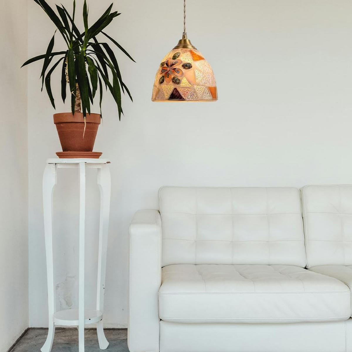 PENDELLEUCHTE Buntglas Nordisch Esszimmer, dekorativ Wohnzimmer Schlafzimmer - Creme, Metall (18/18/18cm) - Weltevree