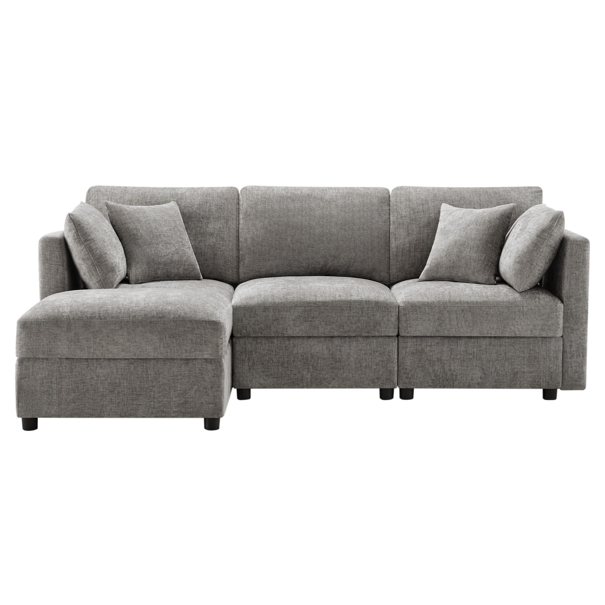 ECKSOFA 218/156.5/86 cm Grau mit Hocker und verstellbaren Armlehnen - Grau, Textil (218/156.5cm) - Oxeza