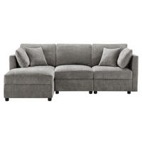 ECKSOFA 218/156.5/86 cm Grau mit Hocker und verstellbaren Armlehnen - Grau, Textil (218/156.5cm) - Oxeza