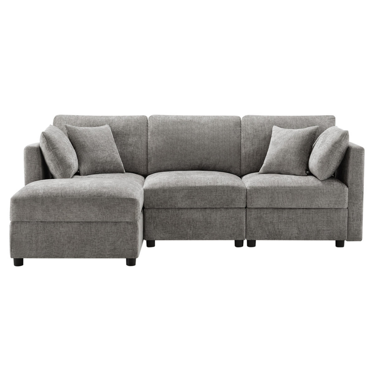 ECKSOFA, Chenille mit verstellbaren Armlehnen & Hocker, 218/156,5/86 cm, Grau - Grau, Textil (156.5/218cm) - Redom