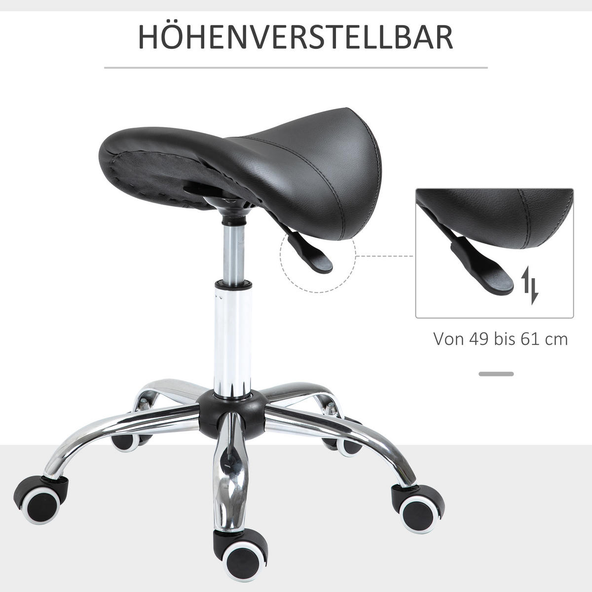 ARBEITSHOCKER Drehstuhl Drehhocker Rollhocker Sattelhocker Hocker Schwarz - Schwarz, Kunststoff (53/49/52cm) - HOMCOM