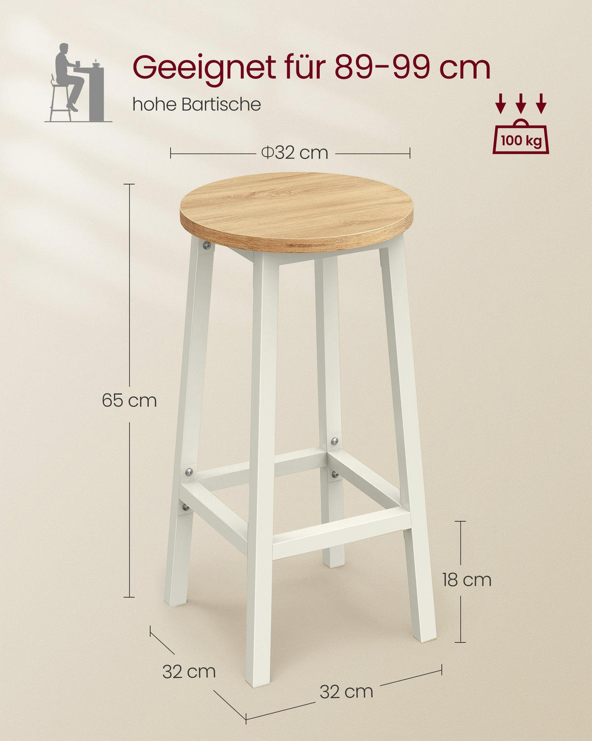 BARHOCKER ANTANANARIVO 2ER-SET - Beige, Holzwerkstoff (32/65/32cm) - Hansiro