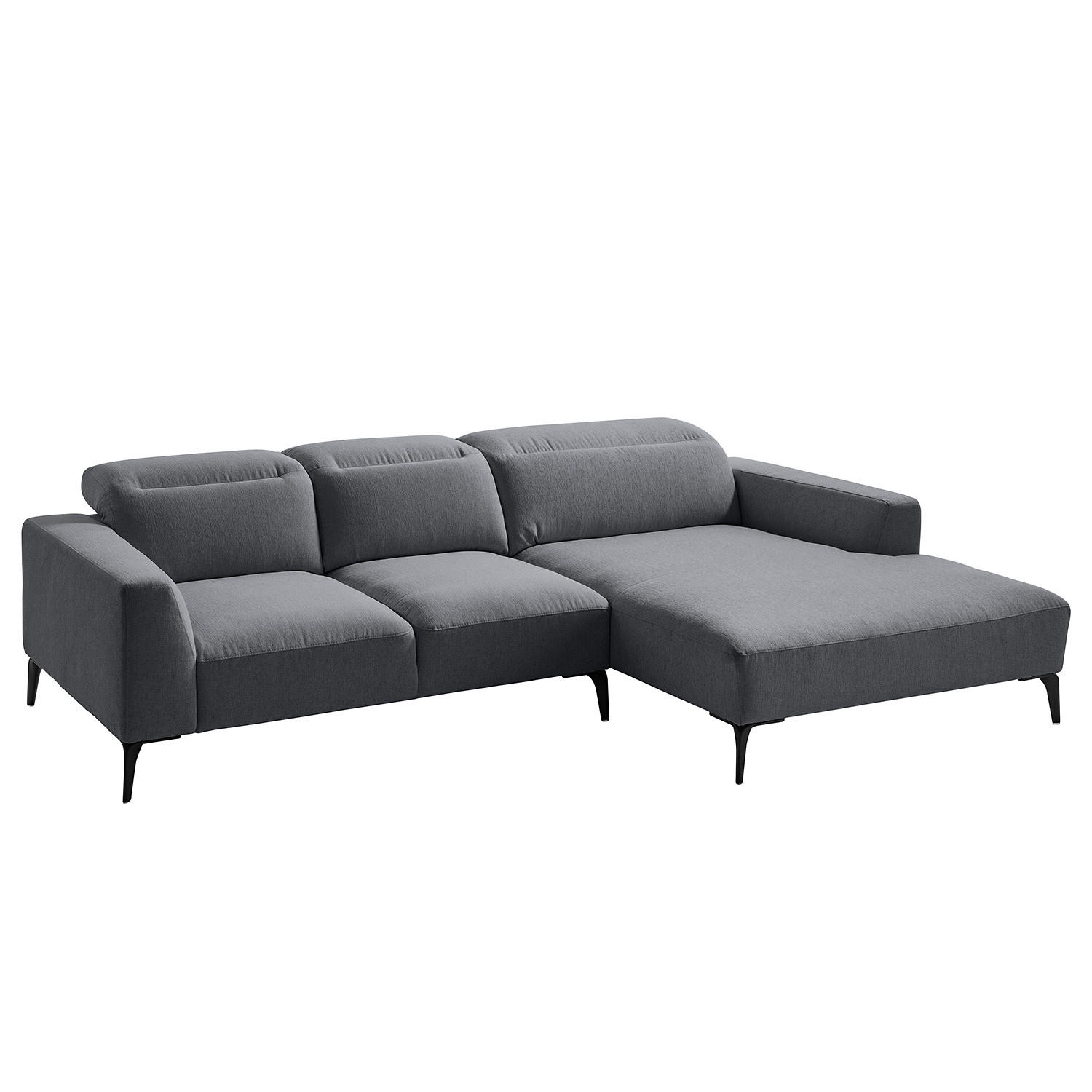 ECKSOFA mit Longchair - Schwarz/Grau, Textil/Metall (265/180cm) - home24