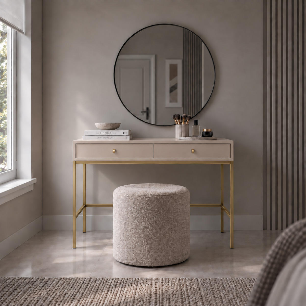 KONSOLENTISCH BARI T2SZ (Beige, Goldene Griffe, Goldenes Gestell, Schubladen) - Beige/Goldfarben, Holz/Holzwerkstoff (50/104/78cm) - Ravio