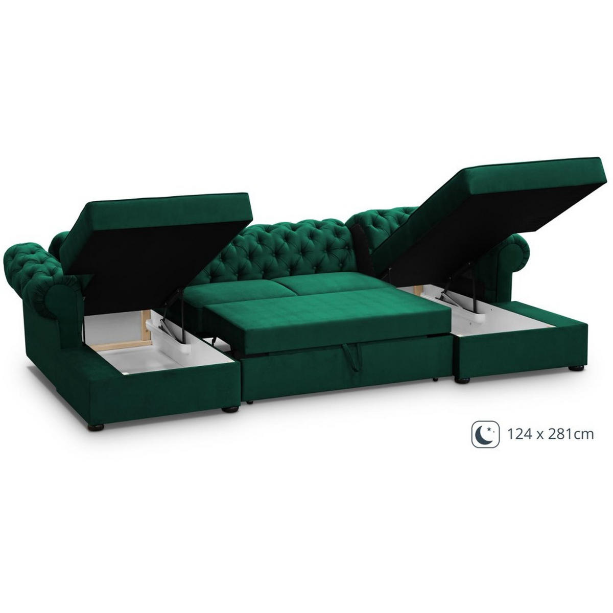 WOHNLANDSCHAFT Chester im Chesterfield-Stil, Dunkelgrün - Dunkelgrün/Schwarz, Textil (348/81/174cm) - Beautysofa
