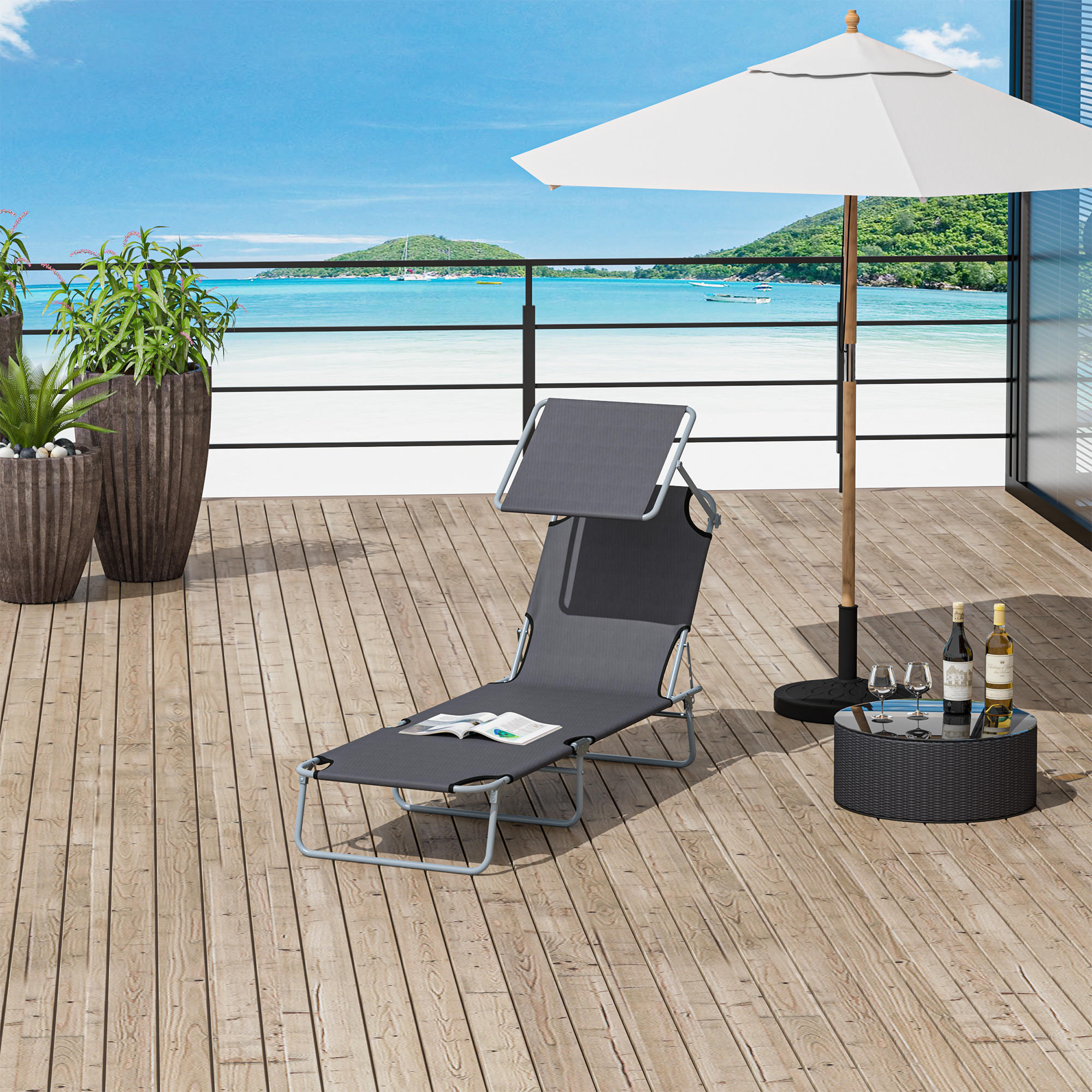 SONNENLIEGE mit Sonnenschutz, Grau - Grau, Textil/Metall (58/27/187cm) - Outsunny