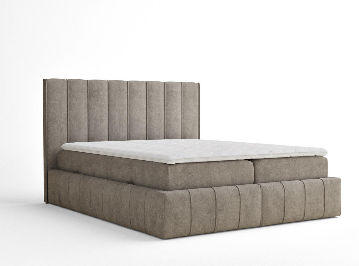 BOXBETT Moretti 200/200 cm, in Braun, Bettkasten, Matratze, Topper - Schwarz/Braun, Holz/Holzwerkstoff (200/200cm) - Maison de Reve