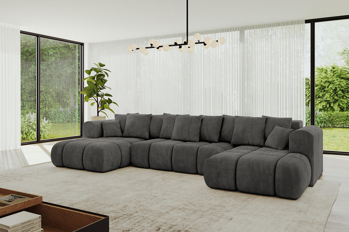 WOHNLANDSCHAFT Ottomane Links CLOUD-U-v1 414x180x40 Dunkelgrau Velours - Dunkelgrau, Holzwerkstoff/Kunststoff (414/90/180cm) - ALTDECOR