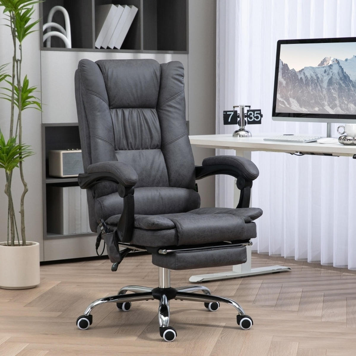GAMINGSTUHL 64/110-118/70 cm Dunkelgrau aus Polyester mit Massagefunktion - Dunkelgrau, Kunststoff (70/118/64cm) - OKMYHOME