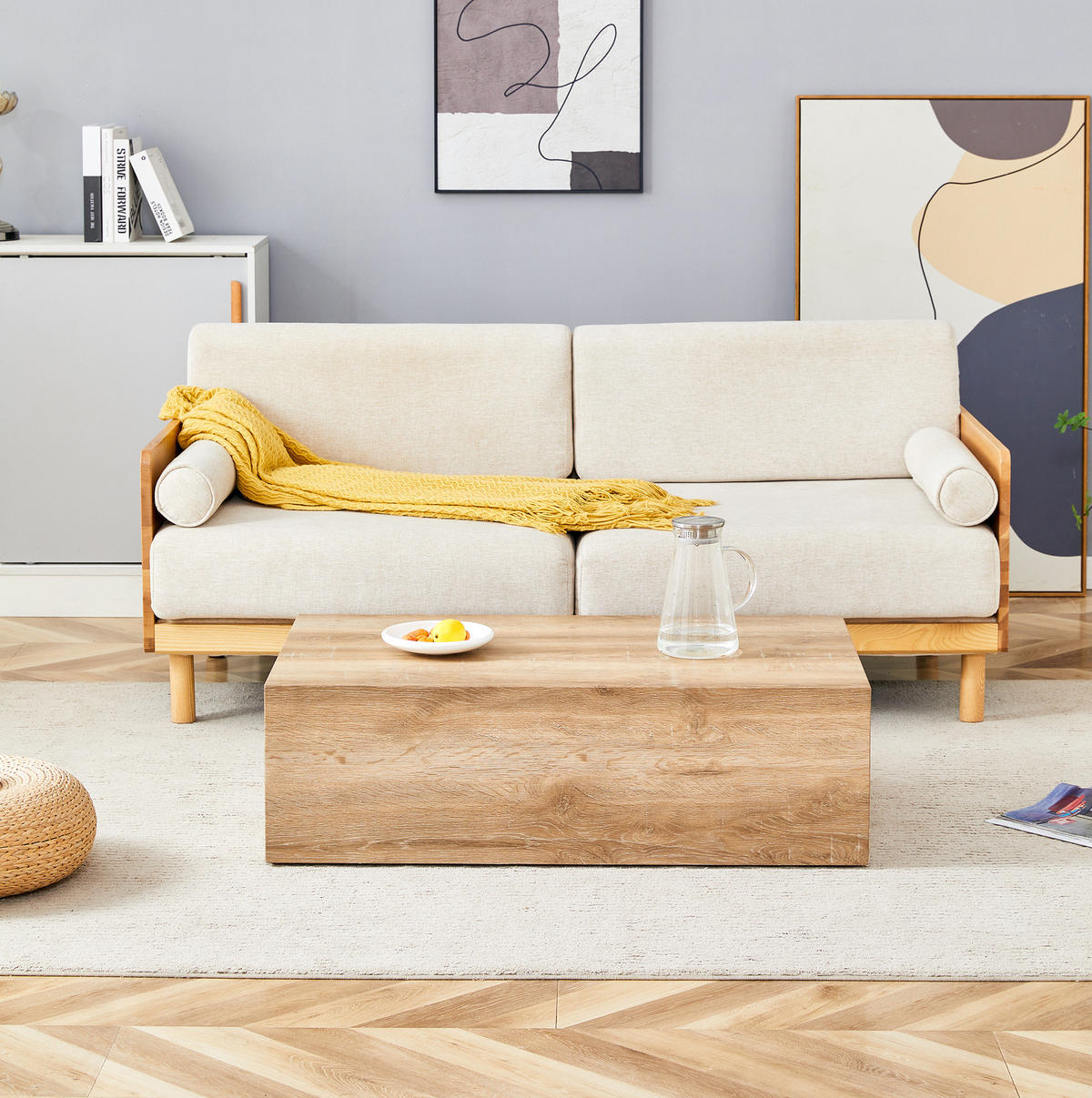 COUCHTISCH aus MDF 90x50x30 cm in Naturfarben mit montagefreiem Design - Naturfarben, Holzwerkstoff (90/50/30cm) - Modfu