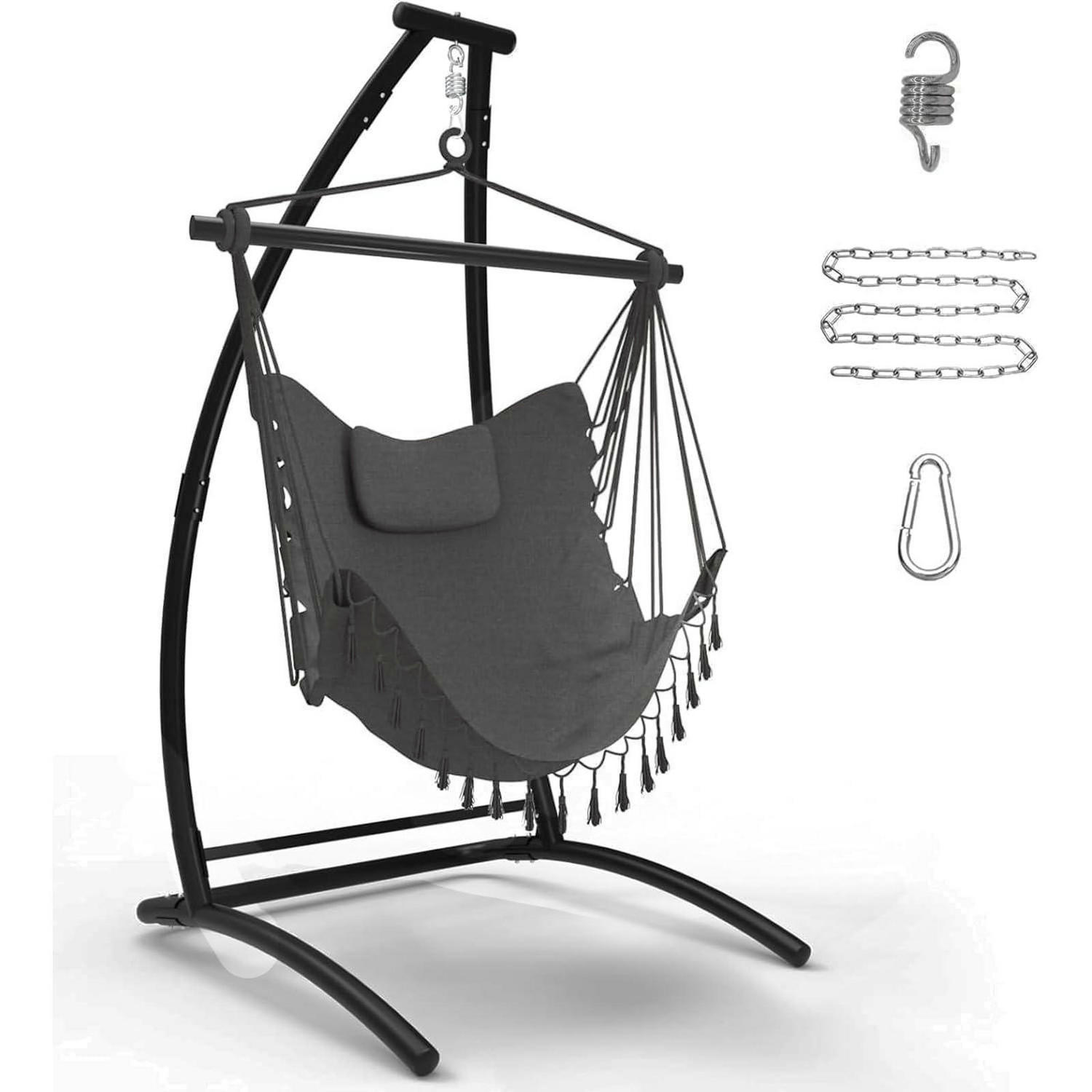 HÄNGESESSEL mit Gestell Grau Stoff bis 150kg - Grau, Textil (110/1.5/110cm)