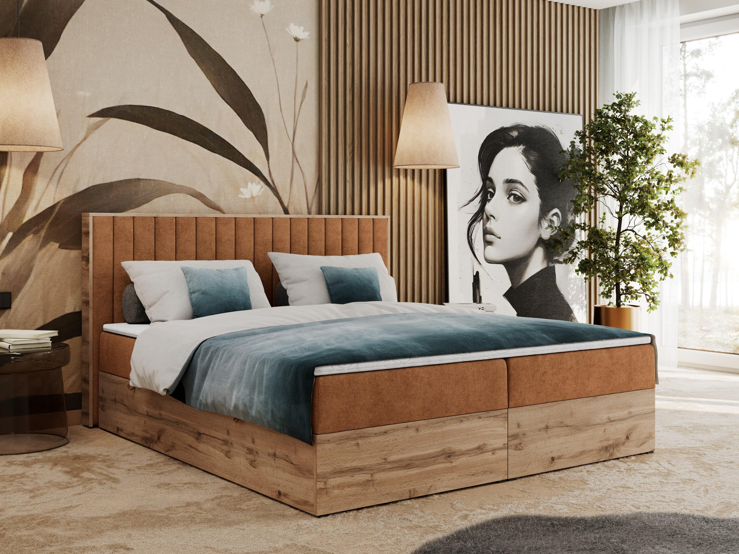 BOXBETT ALBERO 4 - 120/200 Orange Struktur - H3 - Orange, Holz/Textil (120/200cm) - MKS