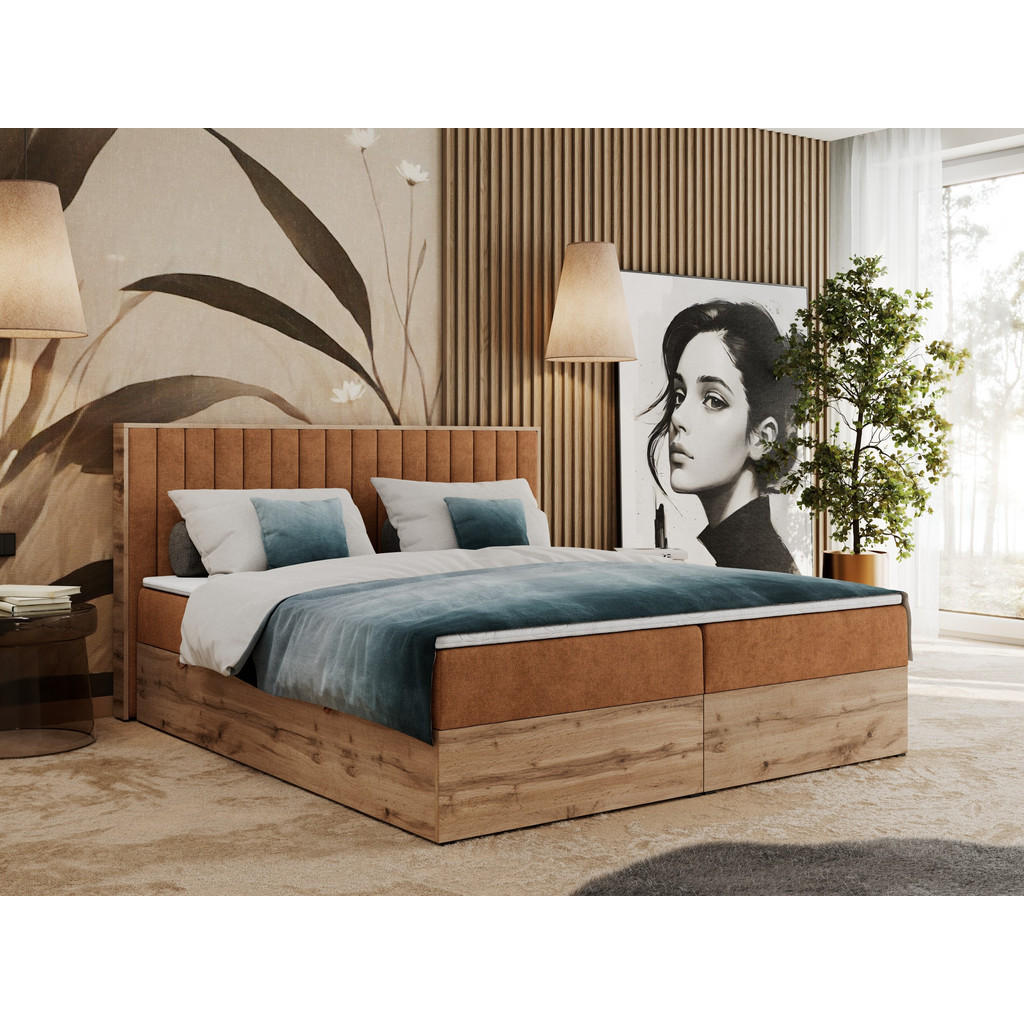 Thumbnail - MKS Boxbett, Orange, Textil, 2-Sitzer, H4, 7-Zonen, Rechteckig, 140x200 cm, Schlafzimmer, Betten, Boxspringbetten