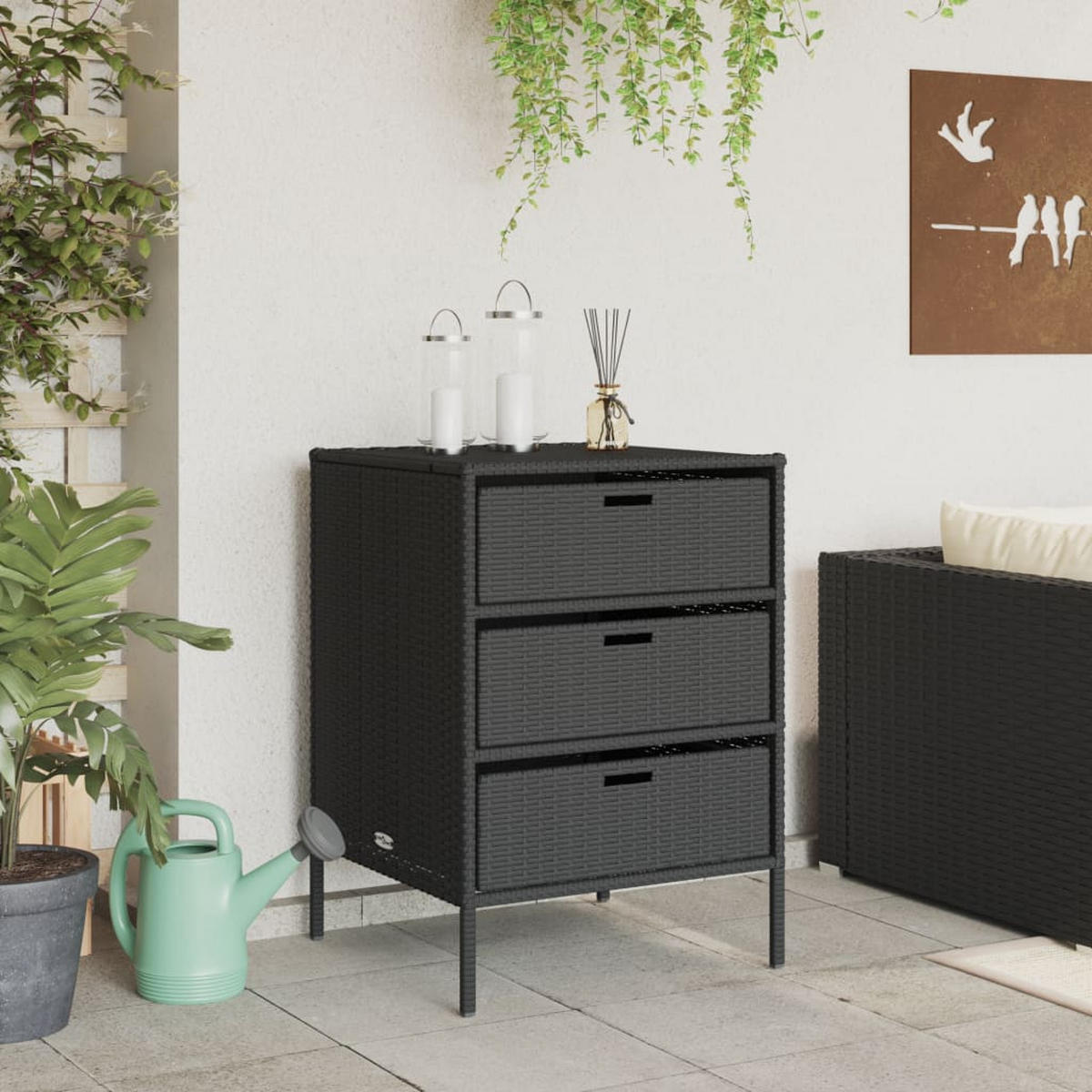 GARTENSCHRANK Schwarz 55x59x80 cm Poly Rattan - Schwarz, Kunststoff (55/80/59cm) - furnicato