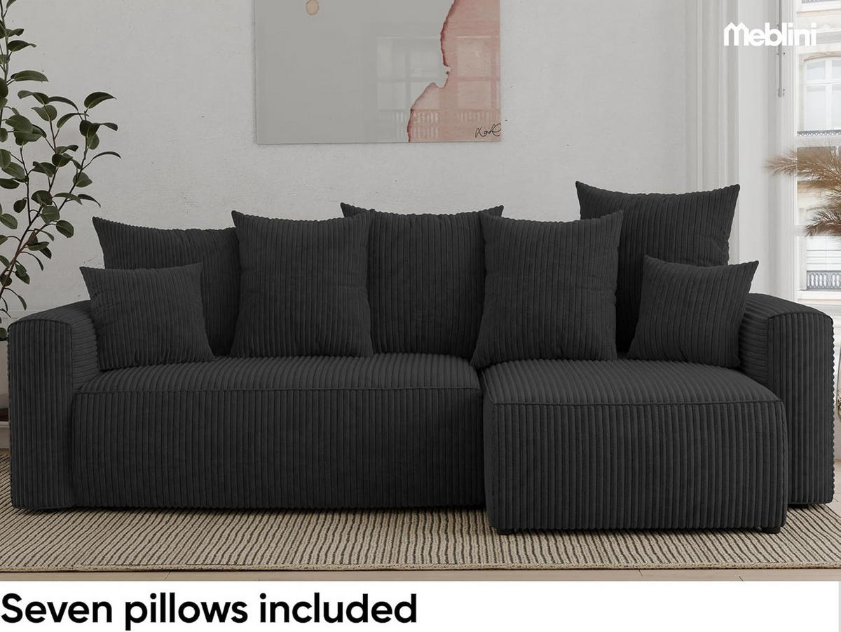 ECKSOFA DAVE L - Schwarz, Holzwerkstoff (238/87cm) - Meblini