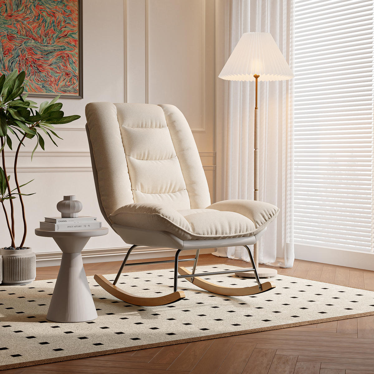 SCHAUKELSTUHL mit Verstellbarer Rückenlehne, Beige und Grau (B) - Beige, Metall (90/100/63cm)