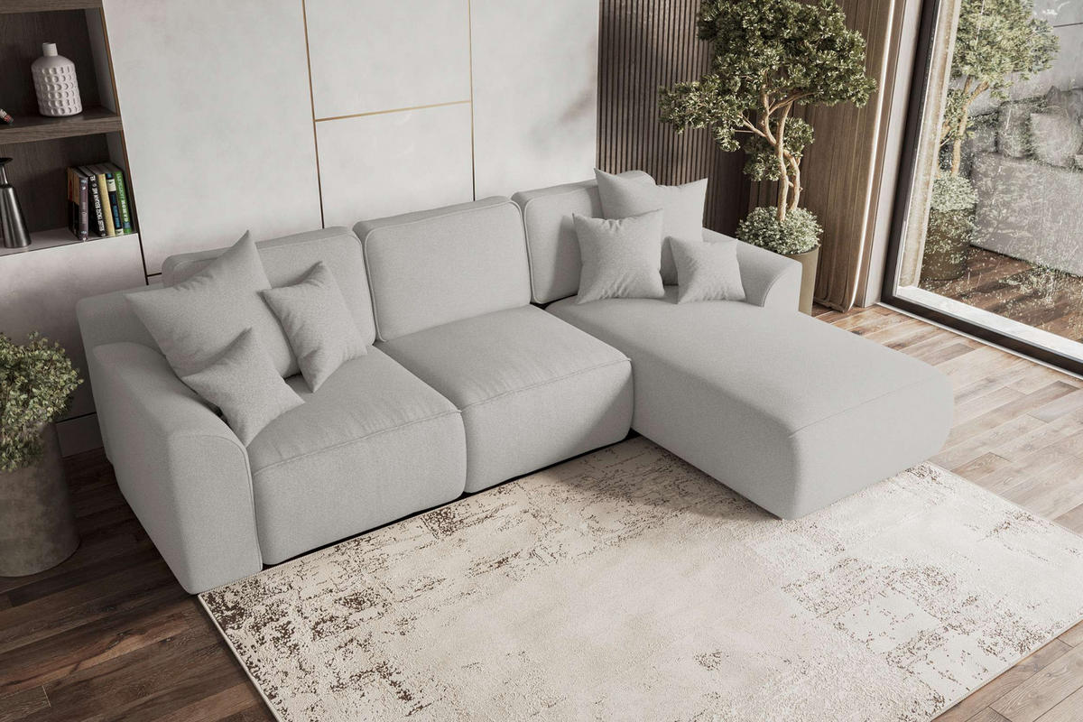 ECKSOFA GUSTO Strukturstoff Hellgrau Rechts inkl. Schlaffunktion - Chromfarben/Hellgrau, Kunststoff/Textil (295/194cm) - 99rooms