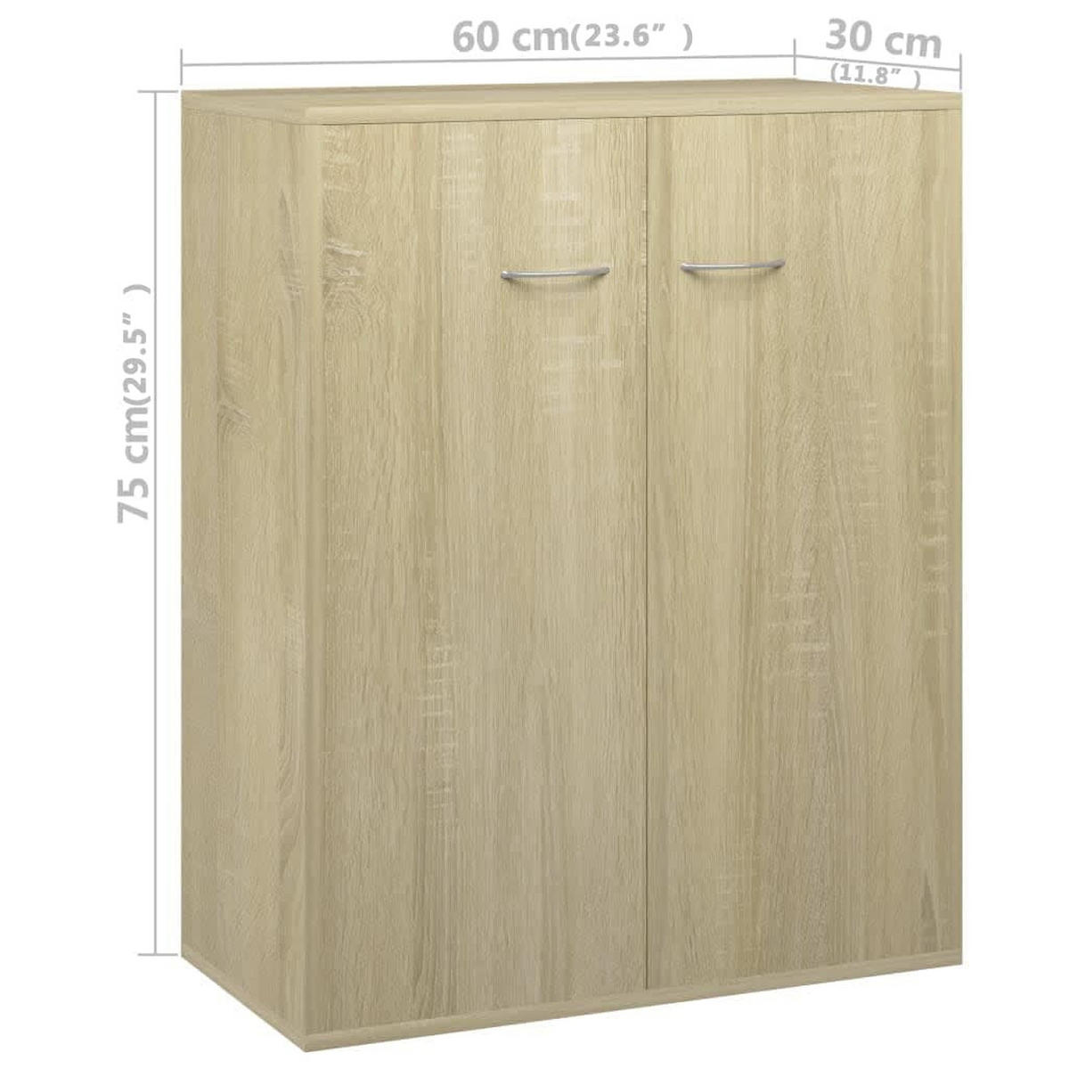 SIDEBOARD mit 2 Türen 60/30/75 cm aus Holzwerkstoff Sonoma-Eiche Dekor - Silberfarben/Sonoma Eiche, Holz/Metall (60/75/30cm) - vidaXL