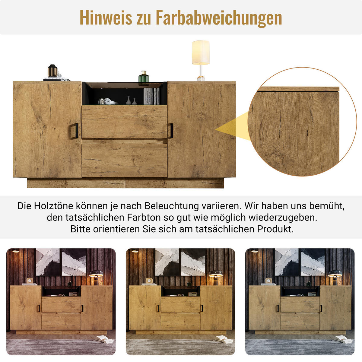 SIDEBOARD Eichefarben 140/40/70 cm - Hellbraun, Glas (140/70/40cm) - PANGIVO