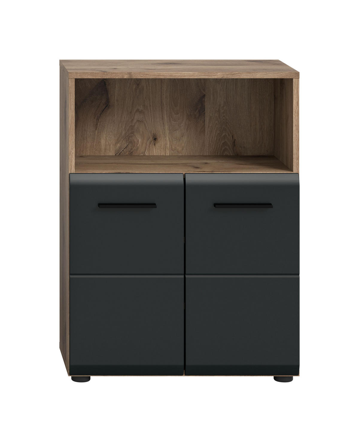 STANDSCHRANK breit ICE (B/H/T: ca. 60/80/30 cm) in Nox Oak Nachbildung/schwarz matt - Eichefarben, Holz (60/80/30cm)