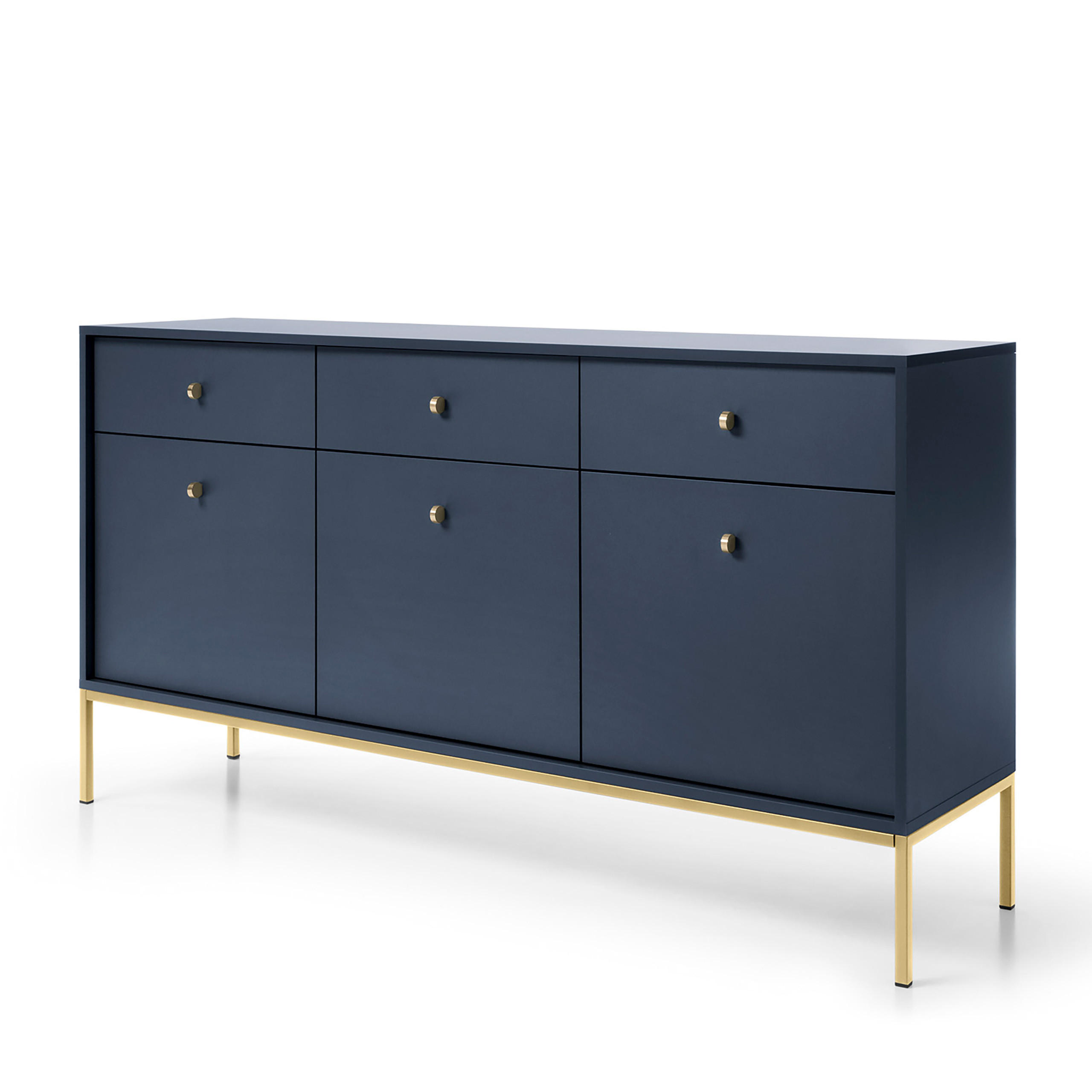 SIDEBOARD MONDO 154/83/39cm mit 3 Schubladen 3 Türen Blau - Blau/Goldfarben, Holzwerkstoff (154/83/39cm) - MASSENO