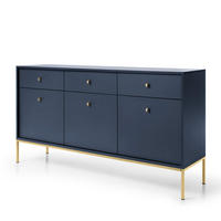 SIDEBOARD MONDO 154/83/39cm mit 3 Schubladen 3 Türen Blau - Blau/Goldfarben, Holzwerkstoff (154/83/39cm) - MASSENO